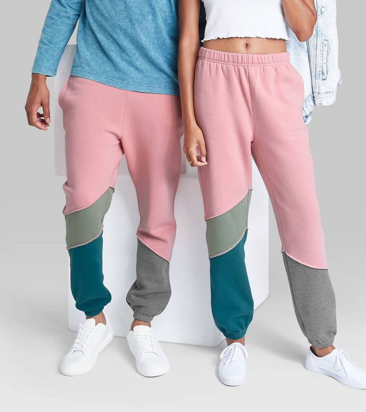 GENDER NEUTRAL CLASSIC FRENCH TERRY COLOR-BLOCK SWEATPANTS - #21KTGJ-077P