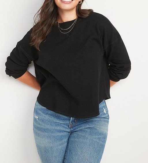 Loose Cropped Waffle-Knit Easy T-Shirt #21KONW-043