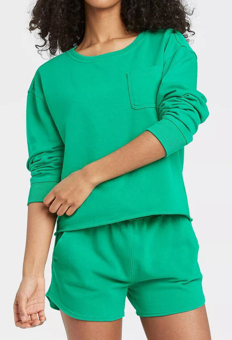 Long Sleeve French Terry Pocket Crew Neck Top #21KTGC-080